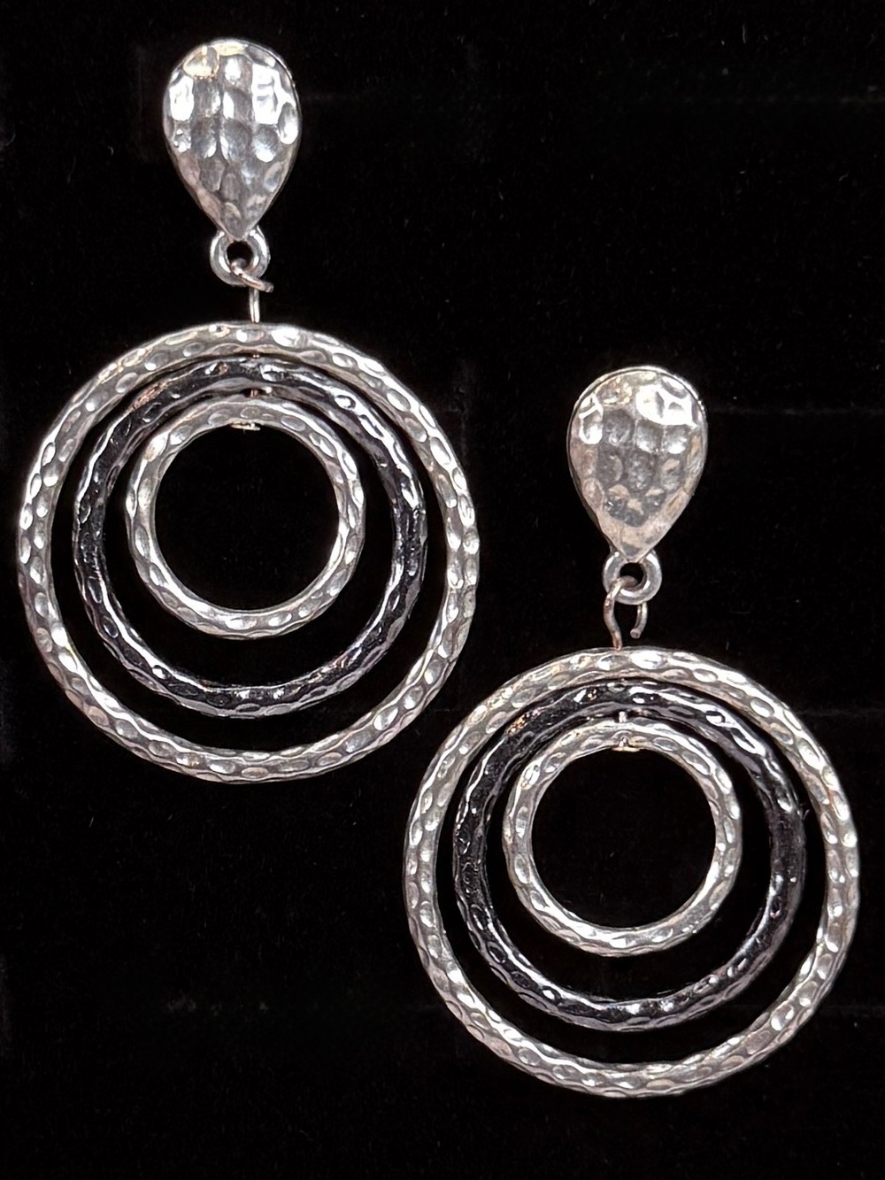 Beautiful, multi tone, modernist, lightly hammered costume pierced earrings